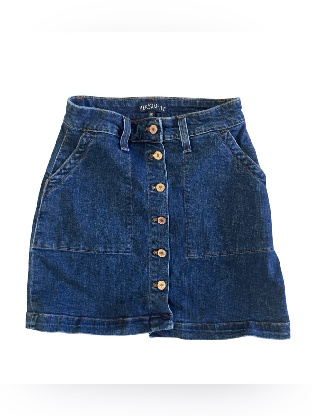 J.Crew Mercantile Denim Mini Skirt Size 00 Button Front Stretch Cotton Blue 25W